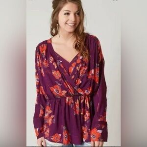 Free People Long Sleeve Tuscan Dreams Floral Tunic/ Mini Dress in Plum & Orange